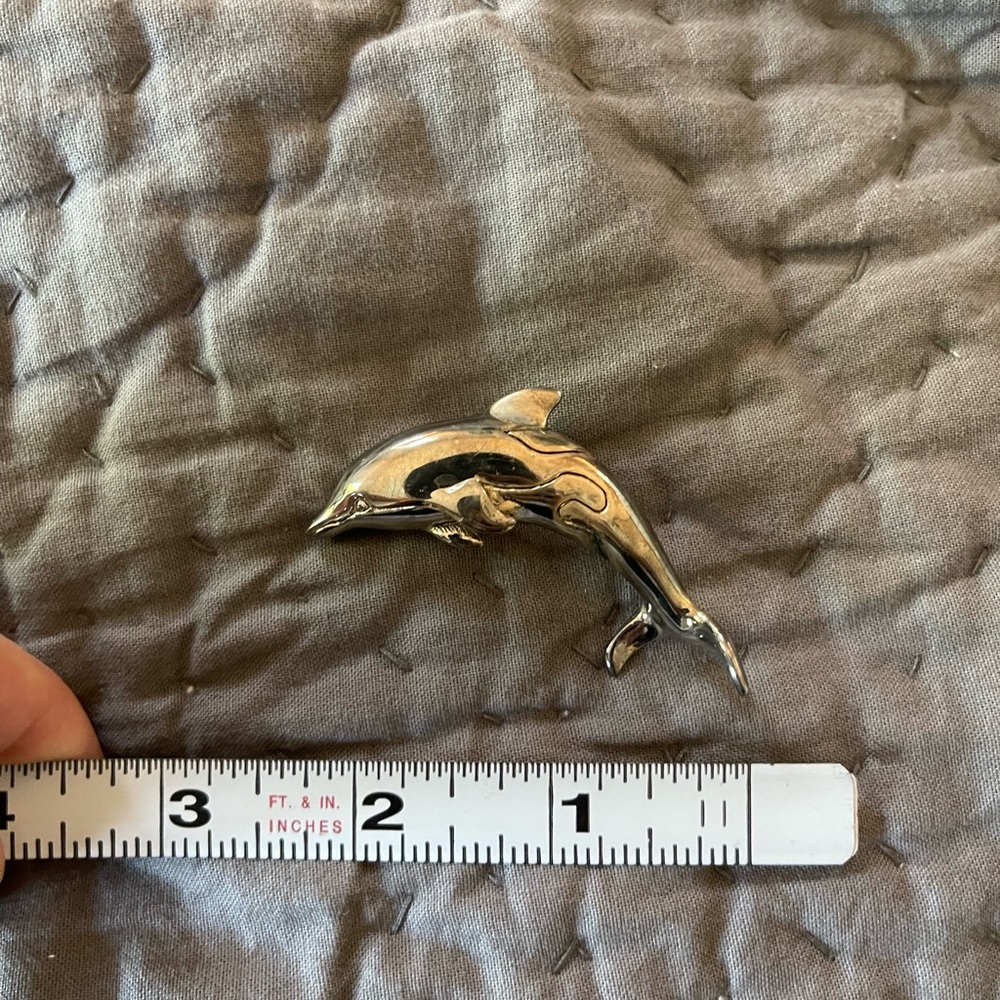 Vintage dolphin brooch pin silver toned